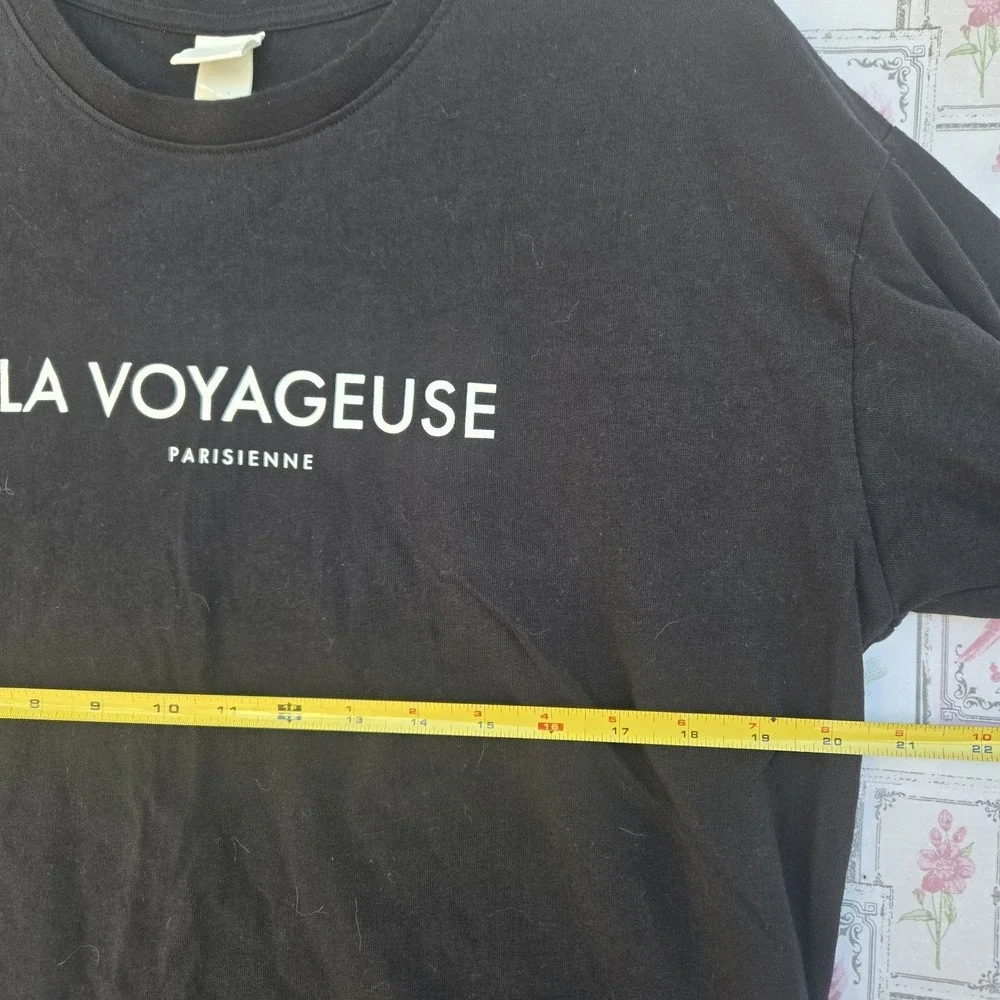 H&M La Voyageuse Parisienne Black Long Sleeve Graphic T-Shirt Women's M Traveler